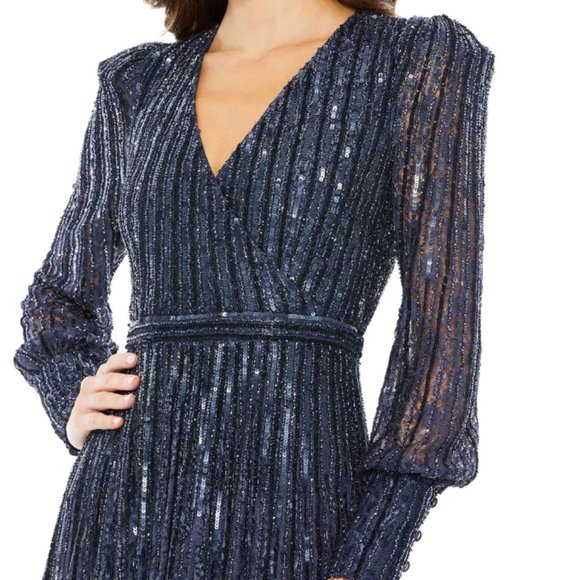 MAC DUGGAL 93679 BEADED LACE LONG SLEEVE WRAP OVER GOWN sz 12 - Picture 2 of 4